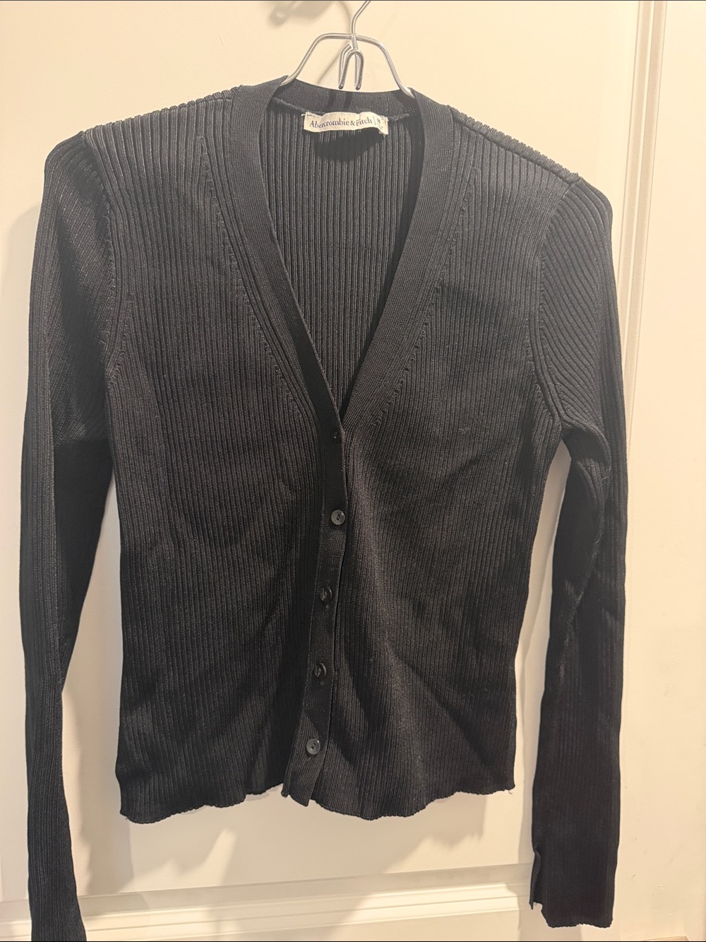 Abercrombie & Fitch Black Ribbed V-Neck Button Cardigan